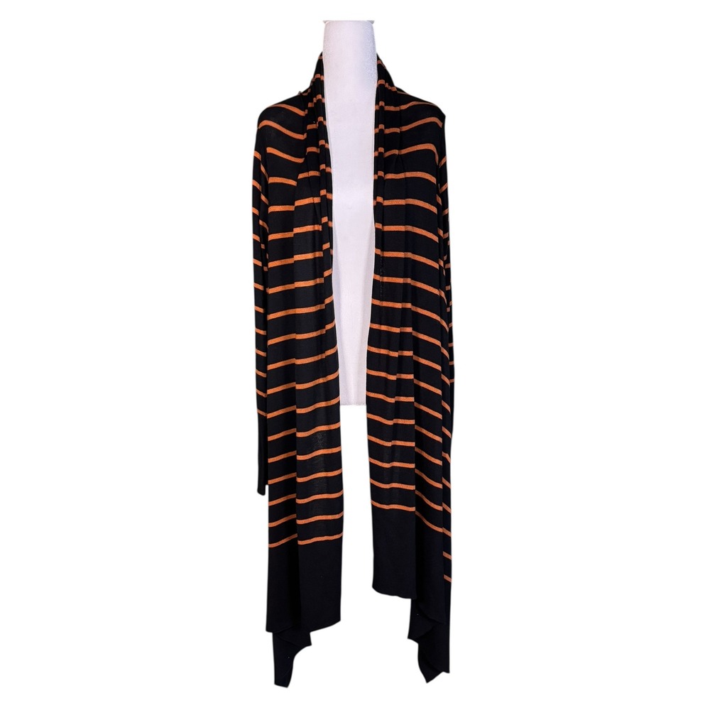 DKNY Black Orange Stripe Waterfall Cardigan Sweater M/L